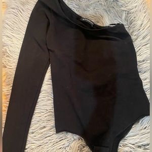 Black brandy one shoulder bodysuit